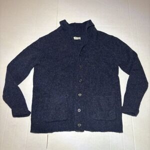 Line of Trade Navy Grandpa Pocket Sweater Knit 100% Shetland Wool Cardigan L